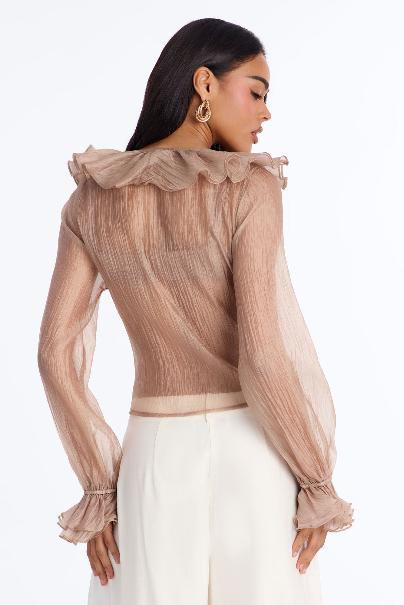 Frame The Moment Ruffle Organza Blouse - Mocha