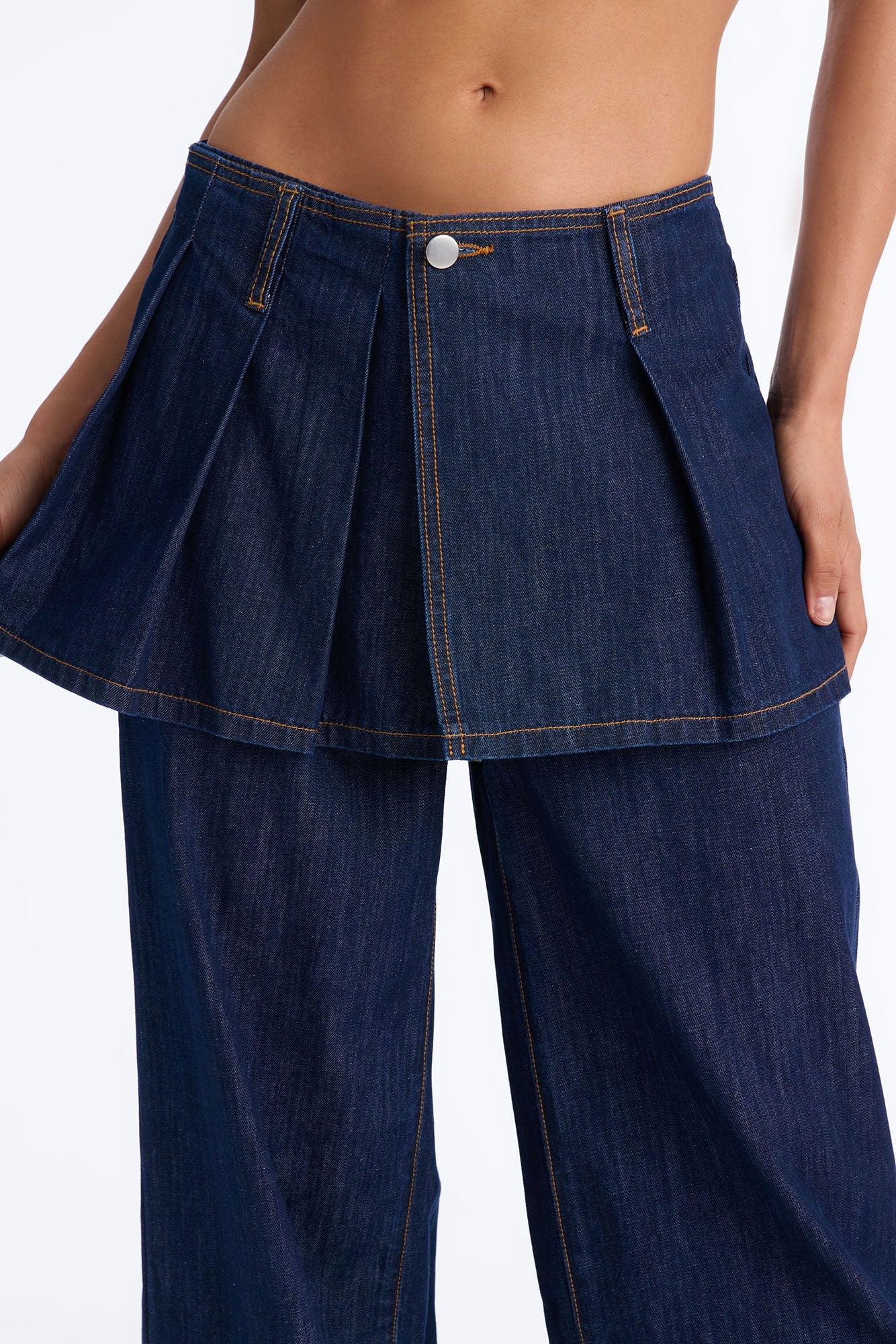 Set The Bar Skirt Overlay Wide Leg Jeans - Dark Wash
