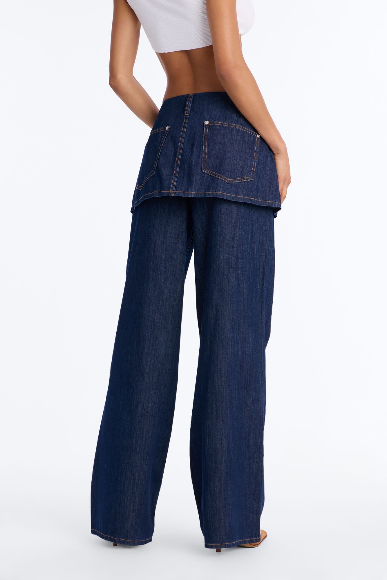 Set The Bar Skirt Overlay Wide Leg Jeans - Dark Wash