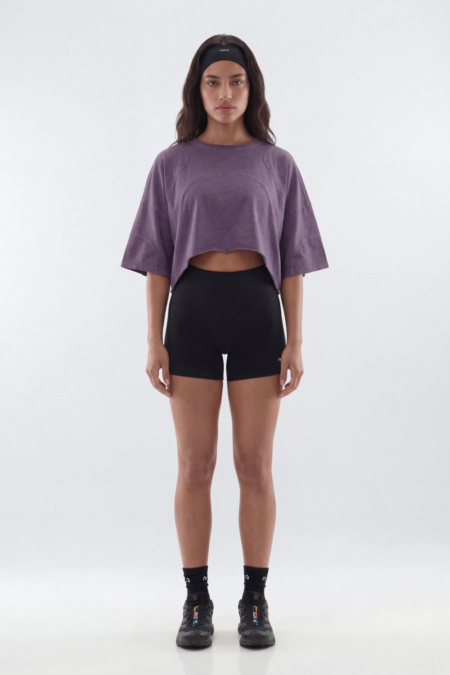 Cotton Jersey Oversized Stitched Short Sleeve Top - Iris