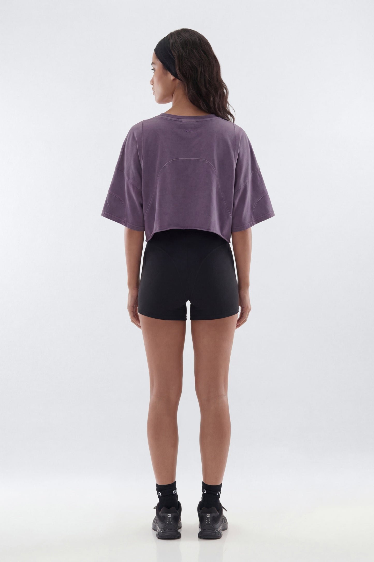 Cotton Jersey Oversized Stitched Short Sleeve Top - Iris