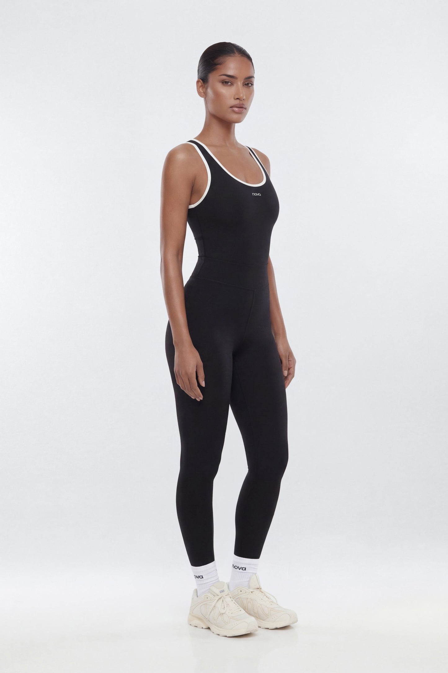 ProStretch™ 25″ Contrast Trim Skinny Racerback Cut Out Jumpsuit - Black