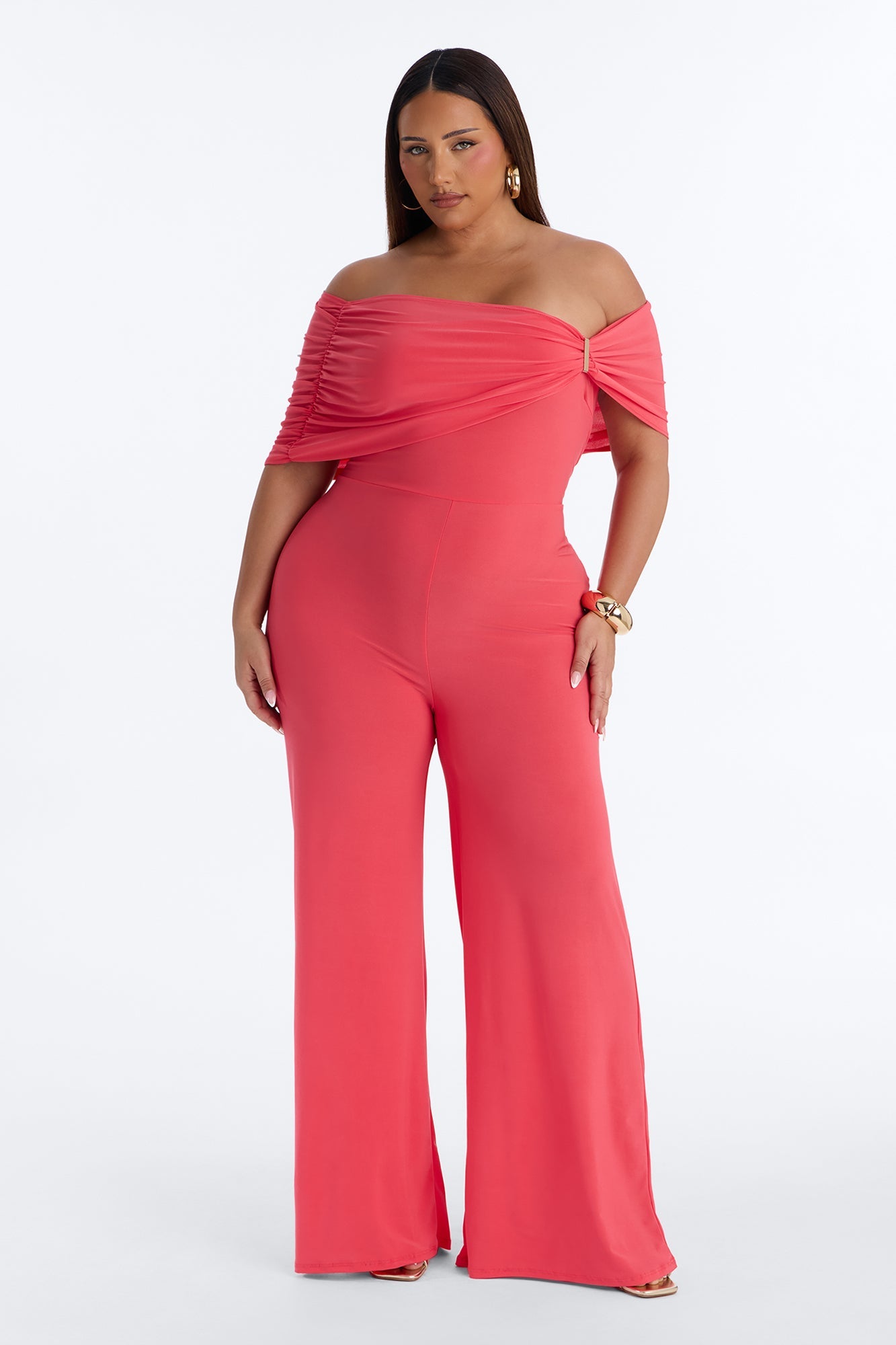 Inez Draped Wide Leg Jumpsuit - Coral