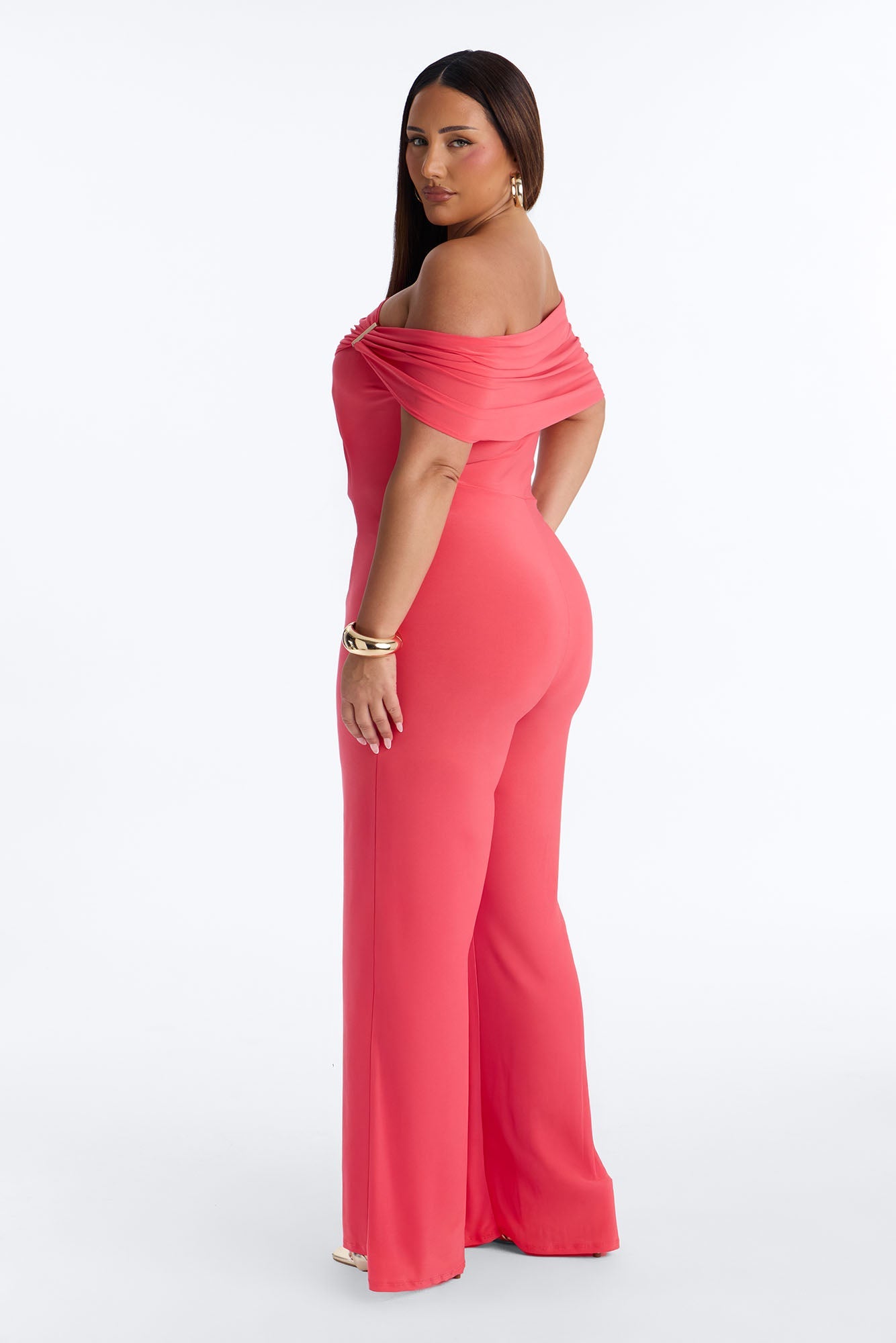 Inez Draped Wide Leg Jumpsuit - Coral