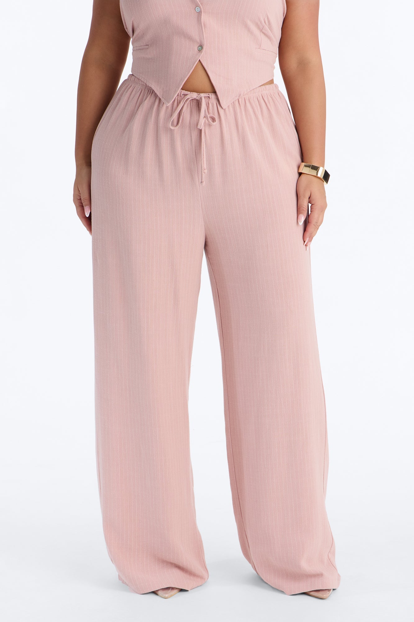Girl Gone Wild Pinstripe Low Rise Wide Leg Pant 30″ - Blush