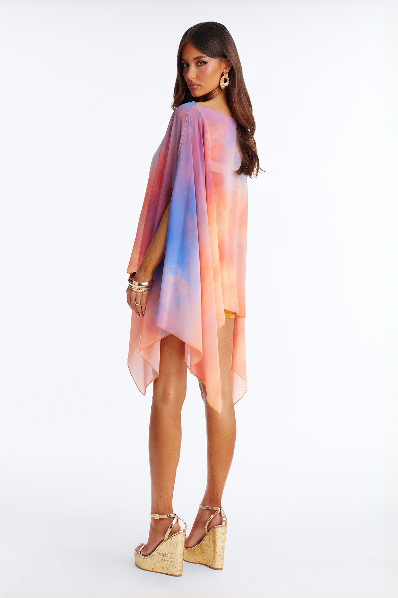 Get In Line Long Chiffon Kimono Top - Multi Color