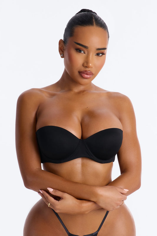 Quick Push Strapless Balconette Bra - Black