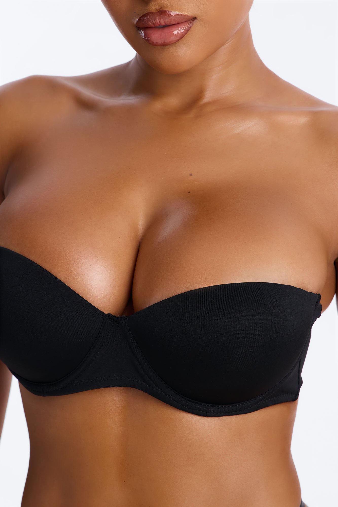 Quick Push Strapless Balconette Bra - Black