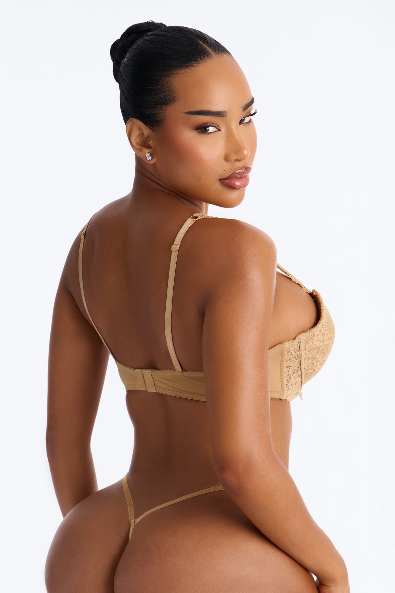 Underneath It All Microfiber Lace Push Up Molded Cup Bra - Tan