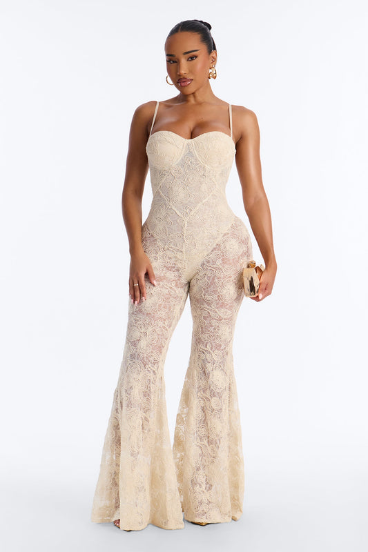 Meena Lace Flare Jumpsuit - Ivory