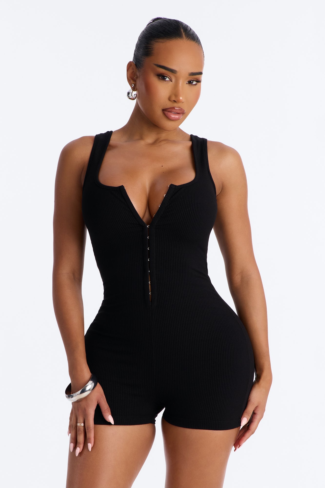 Bec Hook And Eye Snatched Romper - Black