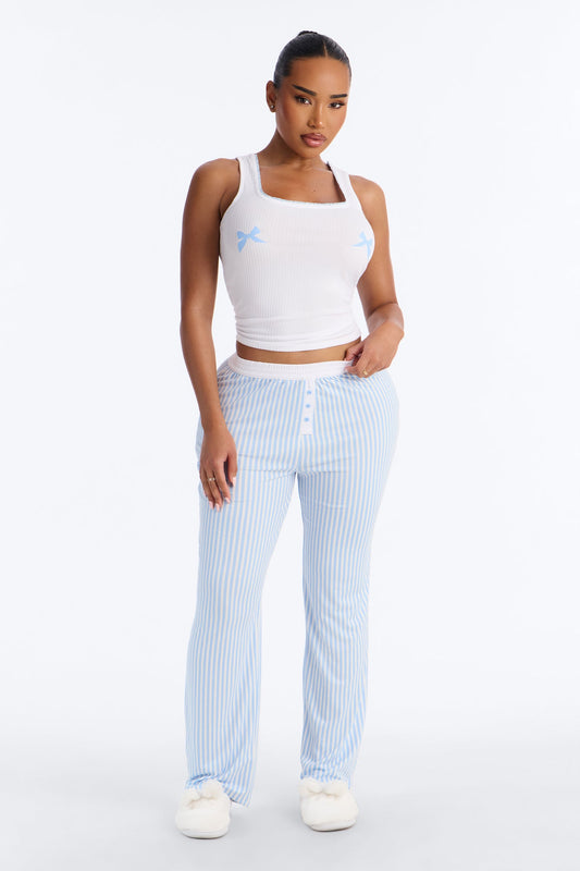 Bow Down Boxer PJ Pant Set - White/Blue