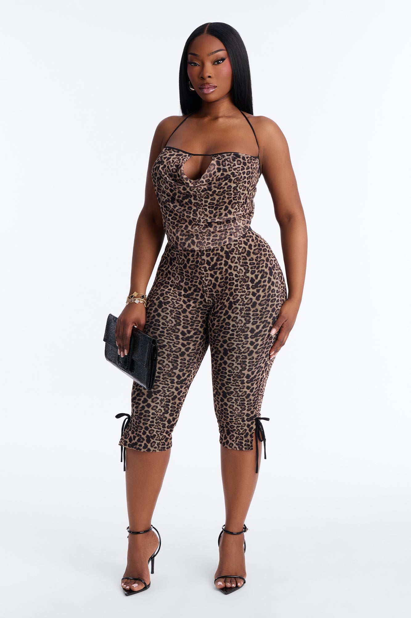 Follow Me Leopard Mesh Capri Set - Brown Combo