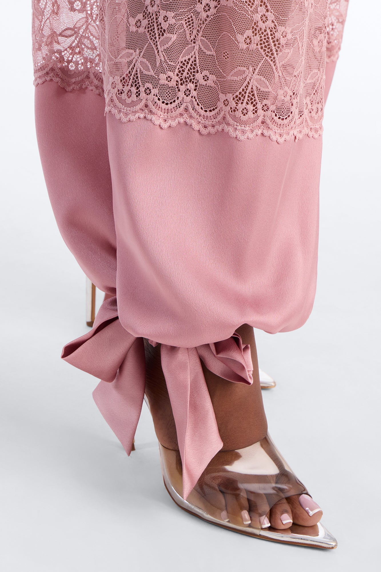 Melissa Satin Brunch Lace Trim Jogger Pant - Light Pink