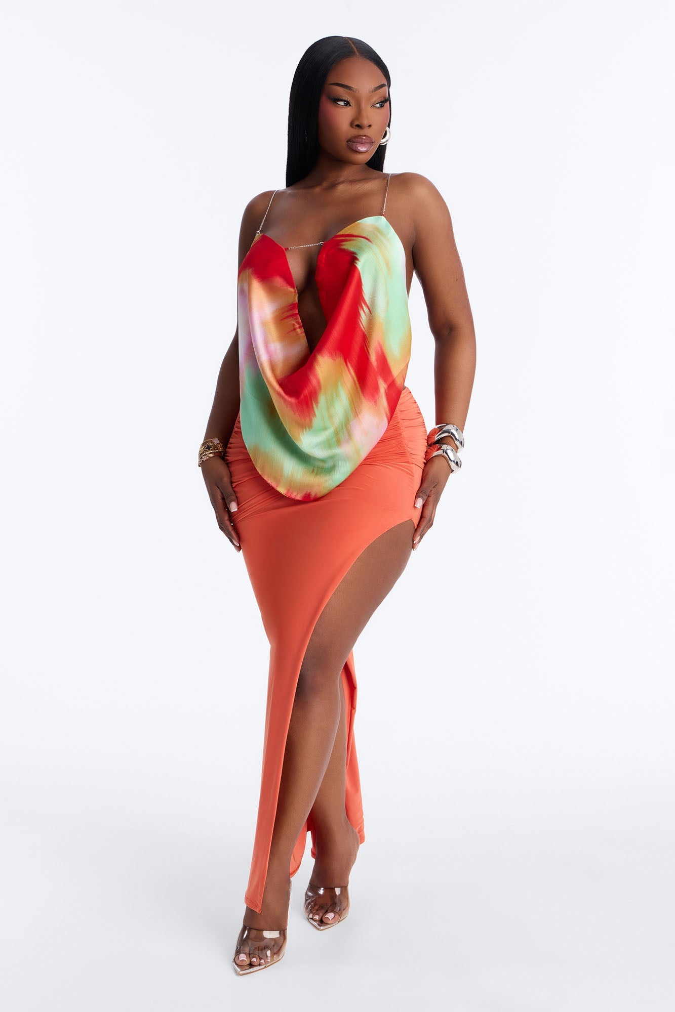 Festival Babe Chain Strap Satin Halter Top - Multi Color