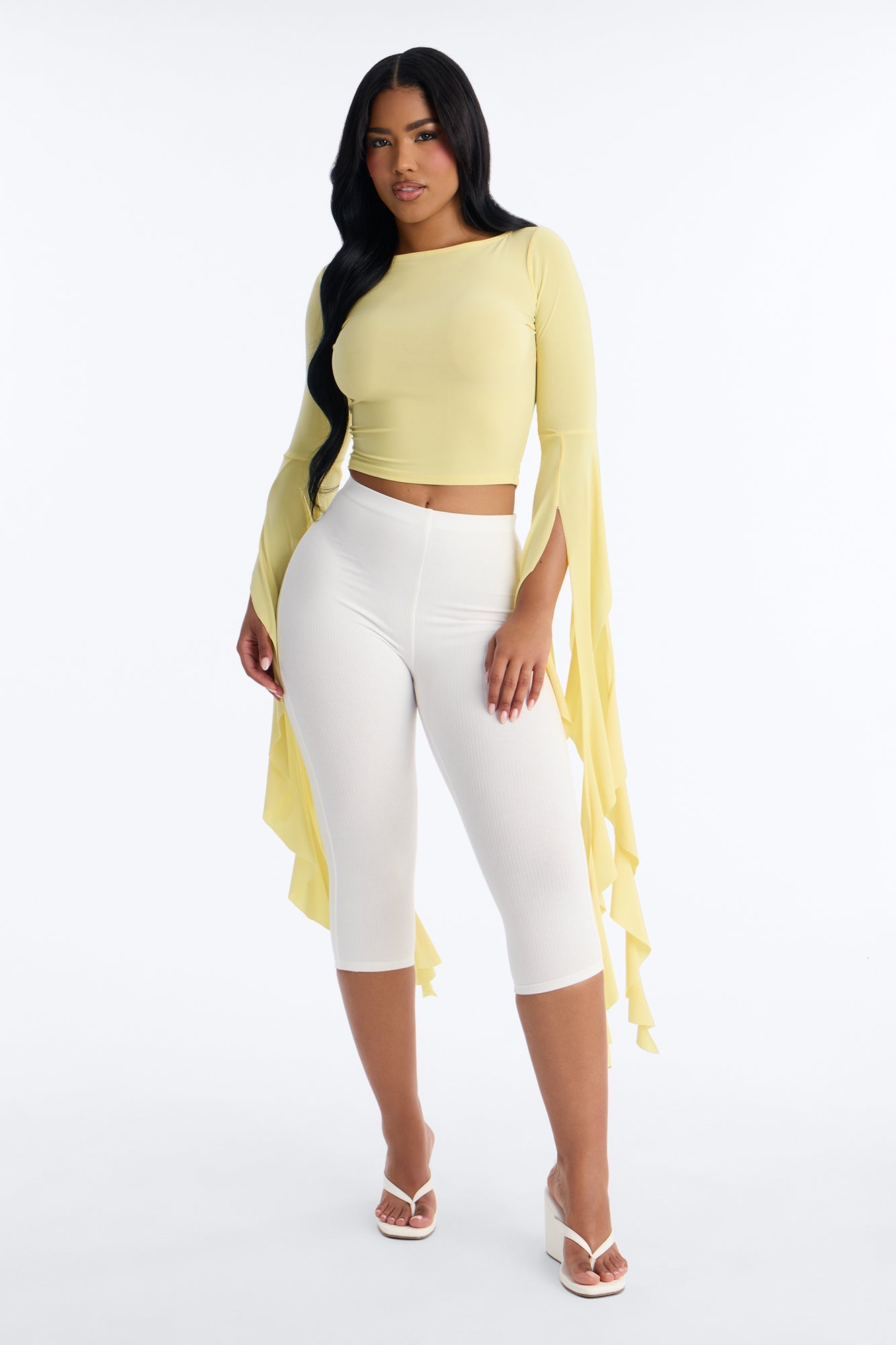 Isabella Boat Neck Ruffle Long Sleeve Top - Butter Yellow