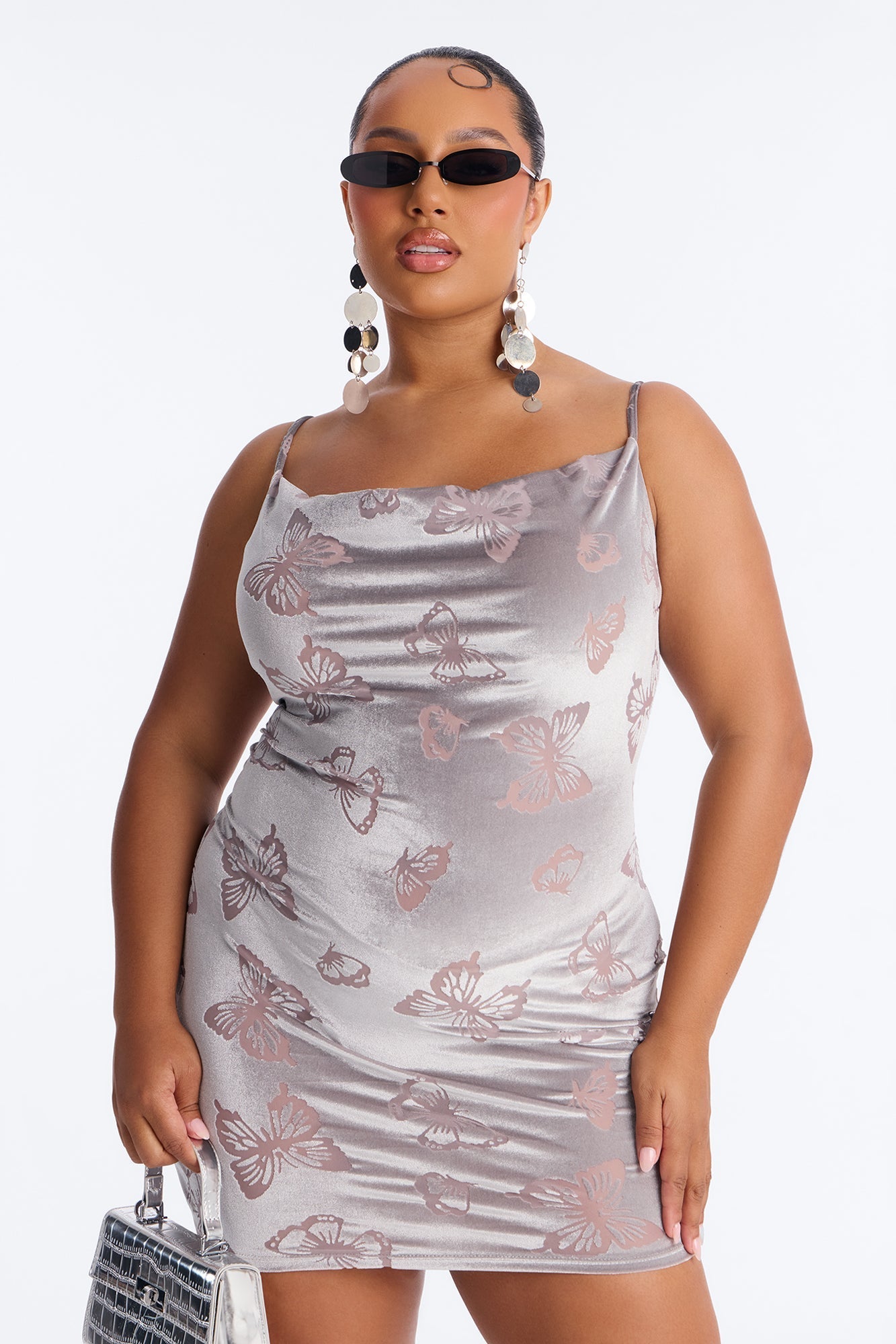 Got My Wings Butterfly Velvet Mini Dress - Silver Fashion Nova