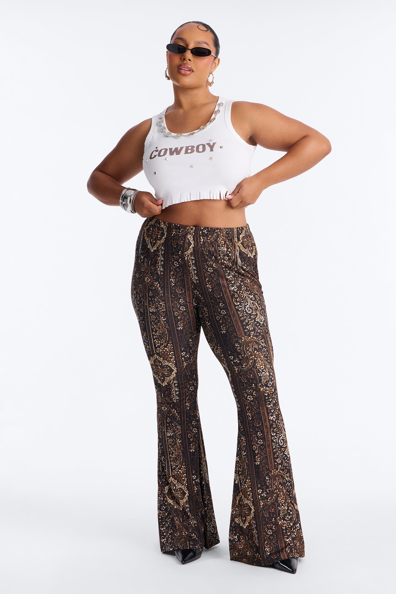 Boho Dreams Abstract Paisley Flare Pant - Brown/combo