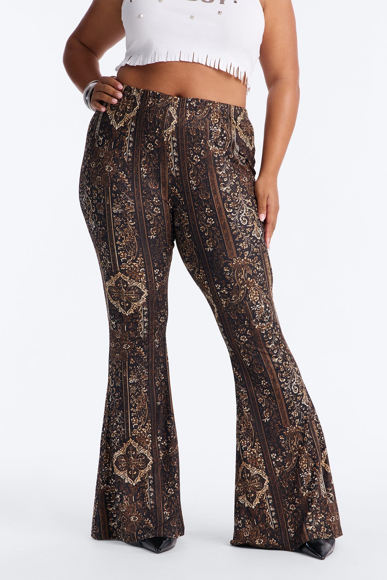 Boho Dreams Abstract Paisley Flare Pant - Brown/combo