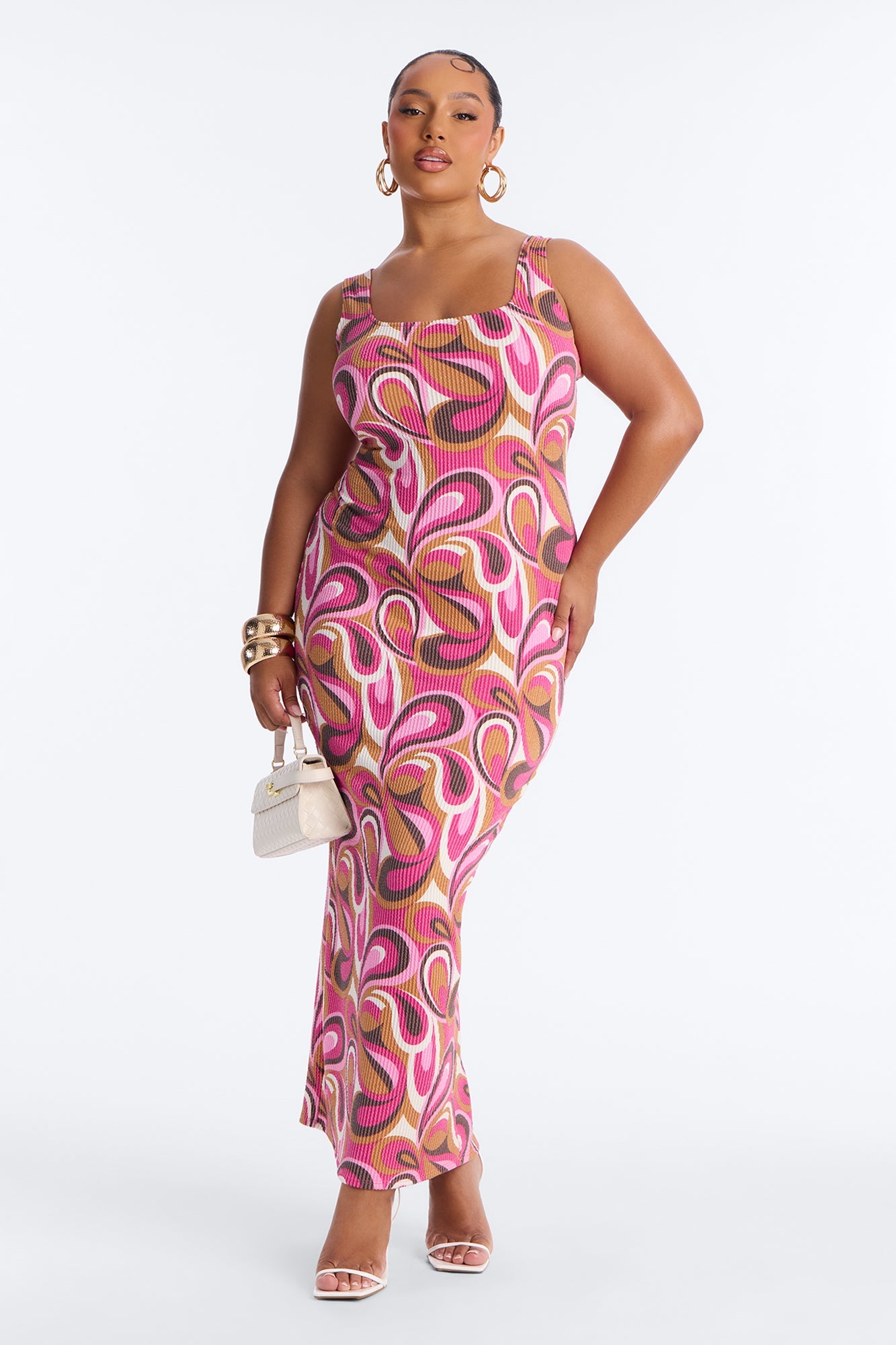 Valentina Ribbed Maxi Dress - Magenta/combo