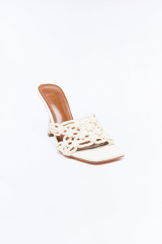 Rosetta Braided Strap Heels - Beige