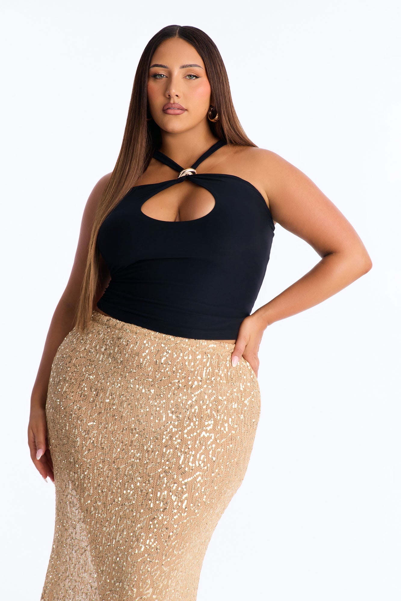 Cara Cut Out Hardware Halter Top - Black
