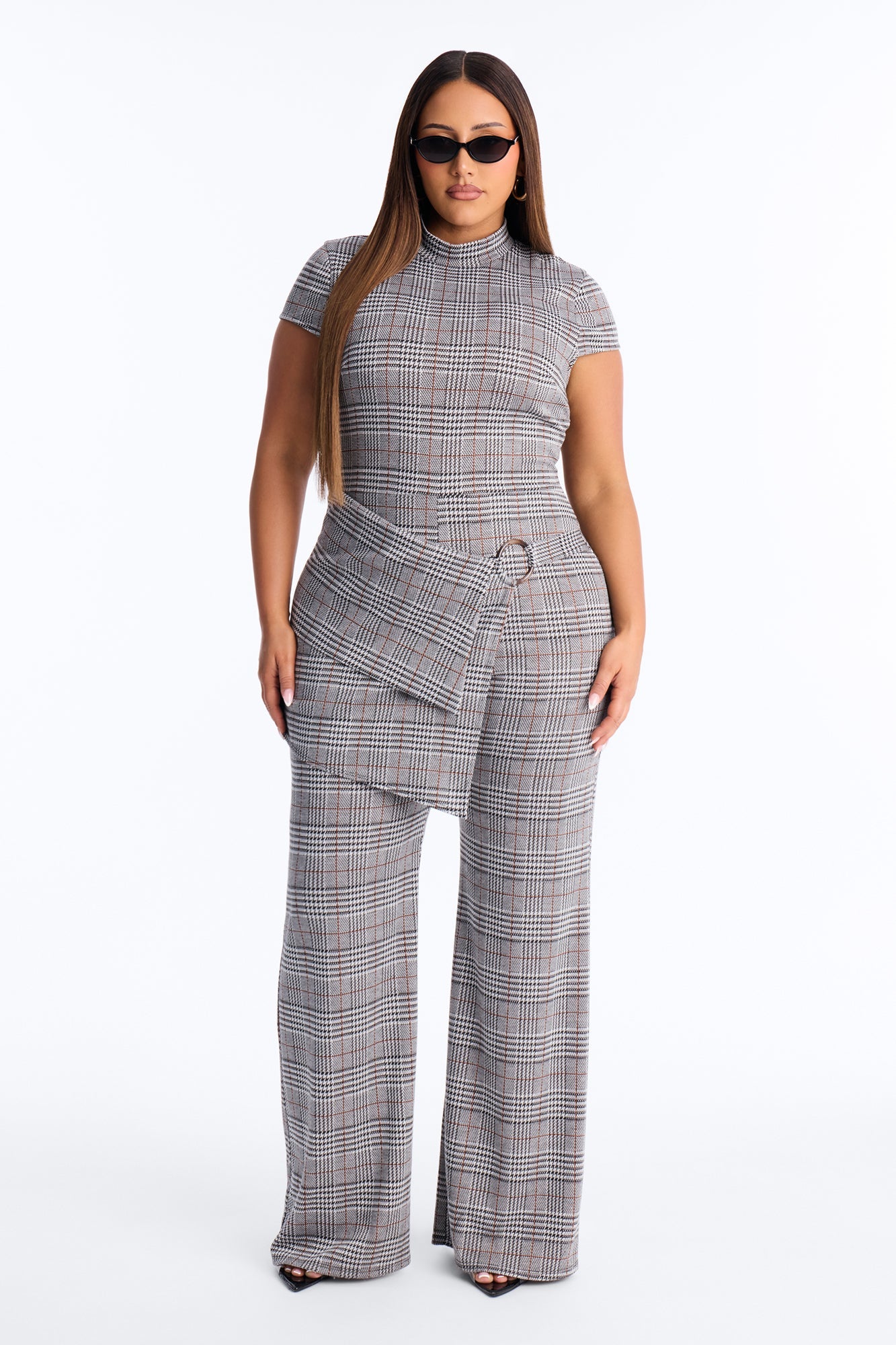 Chantel Plaid Draped Jumpsuit - Grey