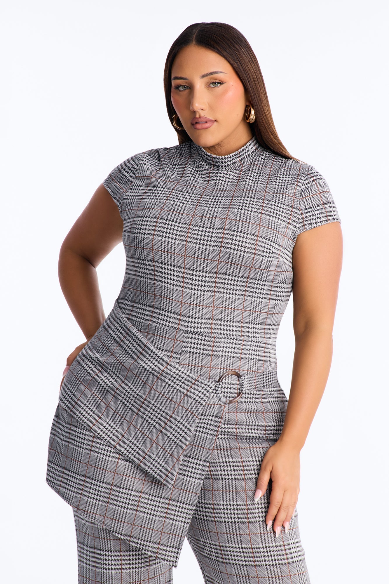 Chantel Plaid Draped Jumpsuit - Grey