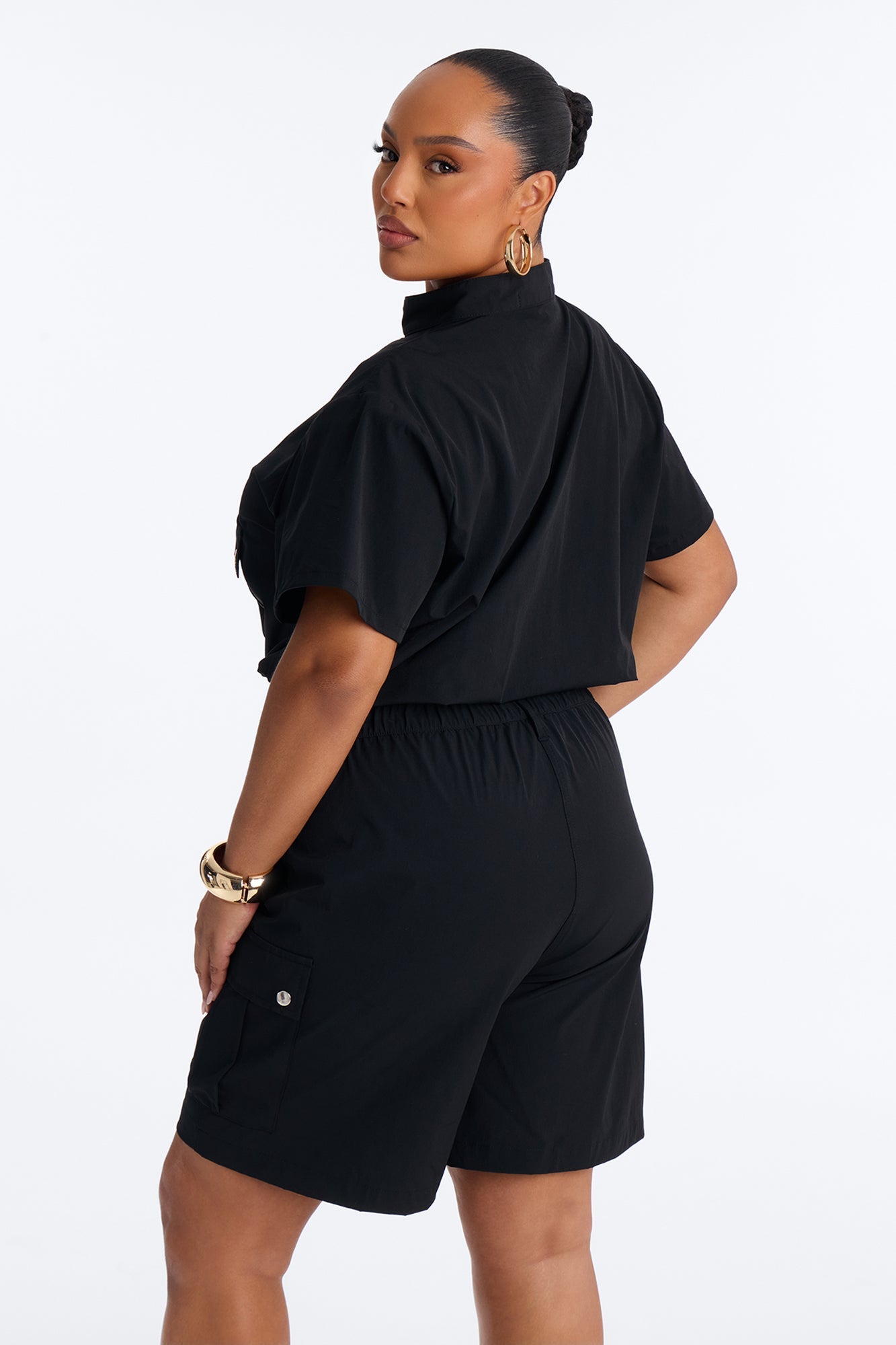 Nessa Nylon Cargo Short Set - Black