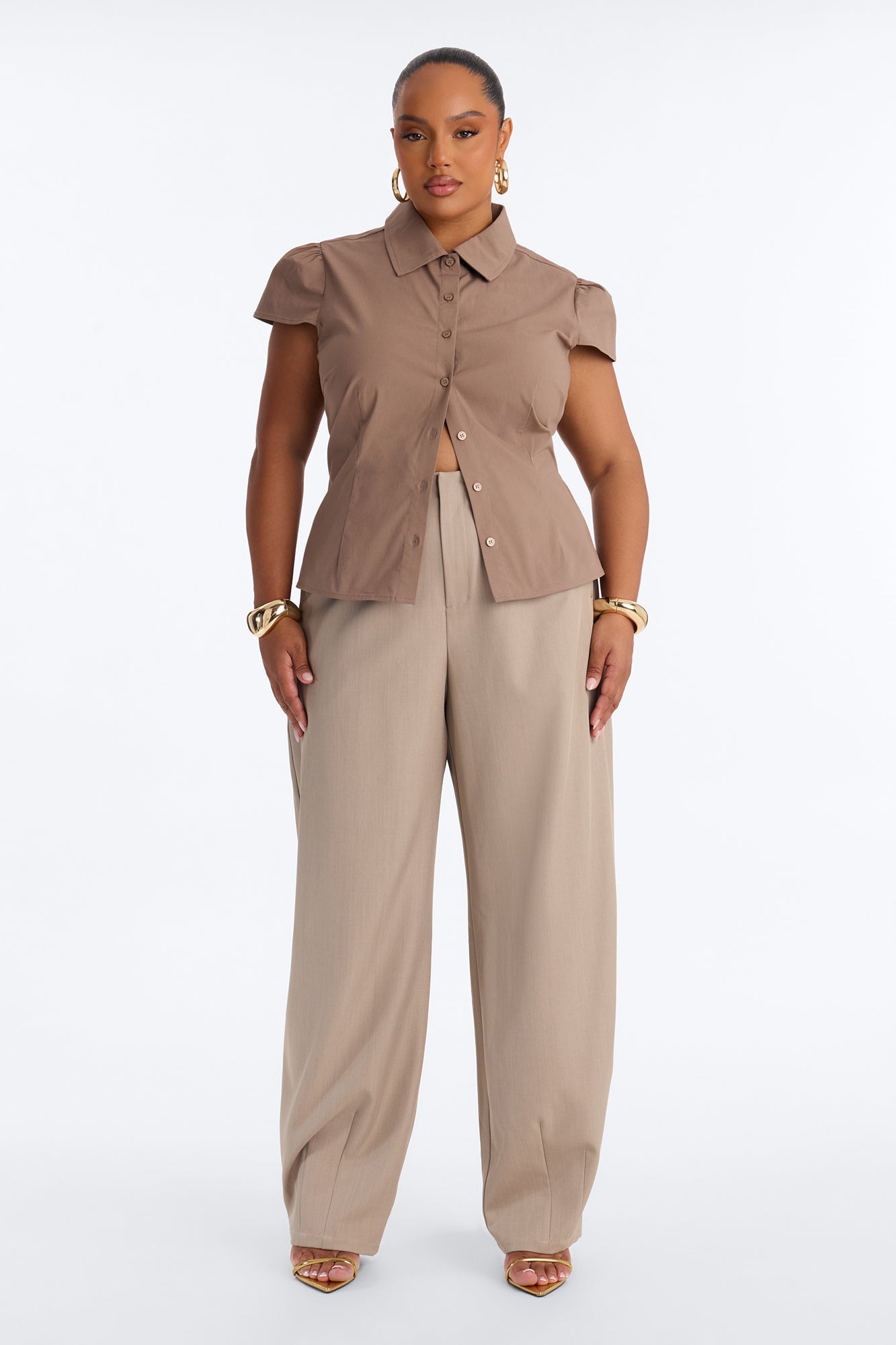 Soft Girl Season Poplin Top - Taupe