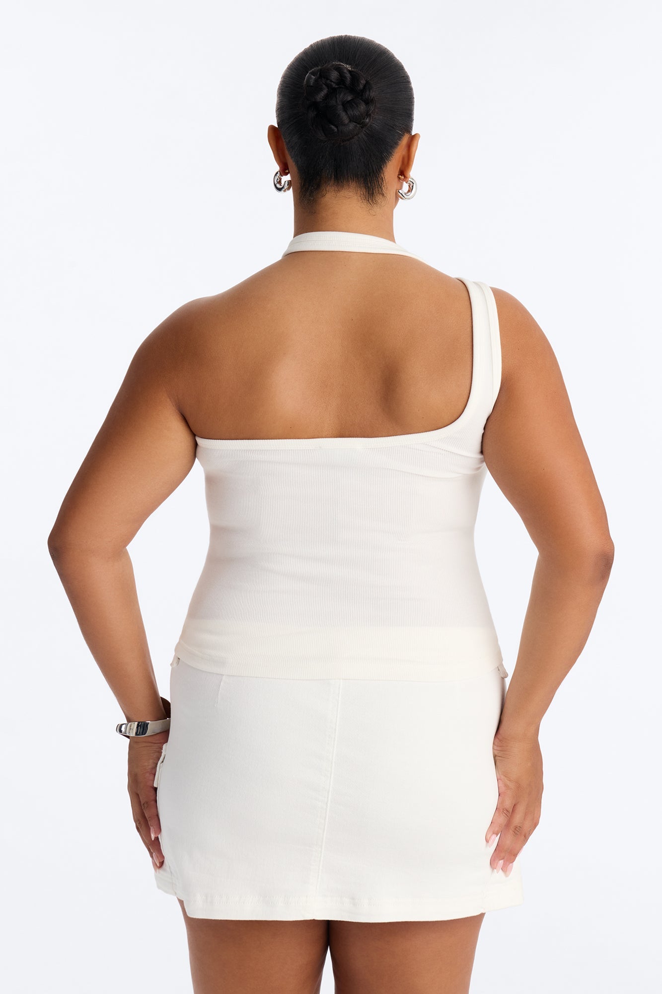 City Streets Ribbed Layered Off Shoulder Halter Top - White