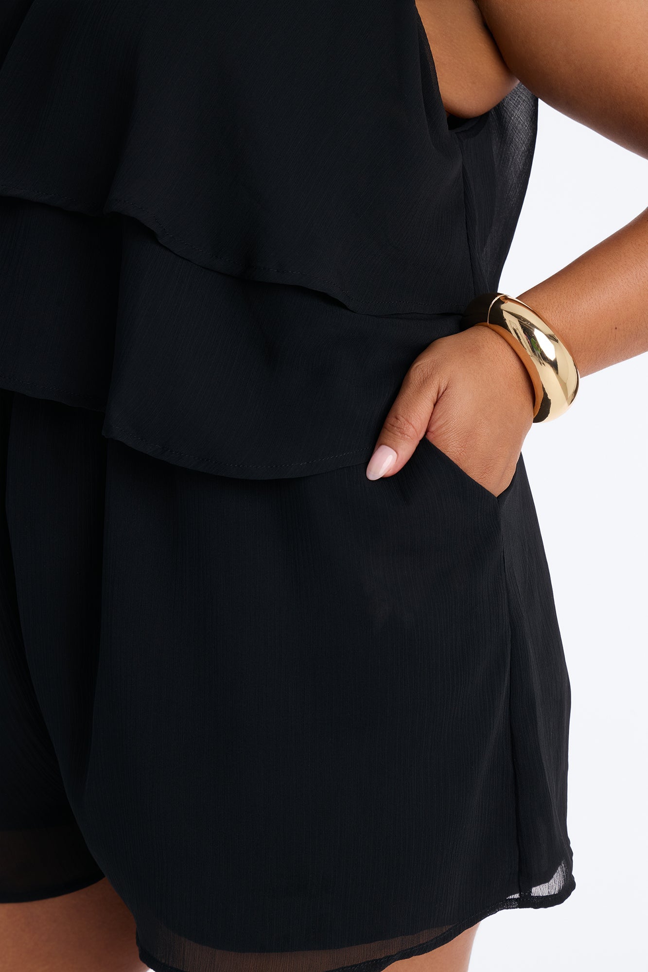 Josephine Chiffon Ruffle Romper - Black