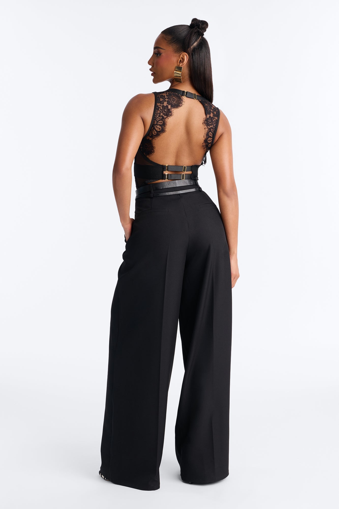 Geraldine Belted Wide Leg Trousers 33″ - Black