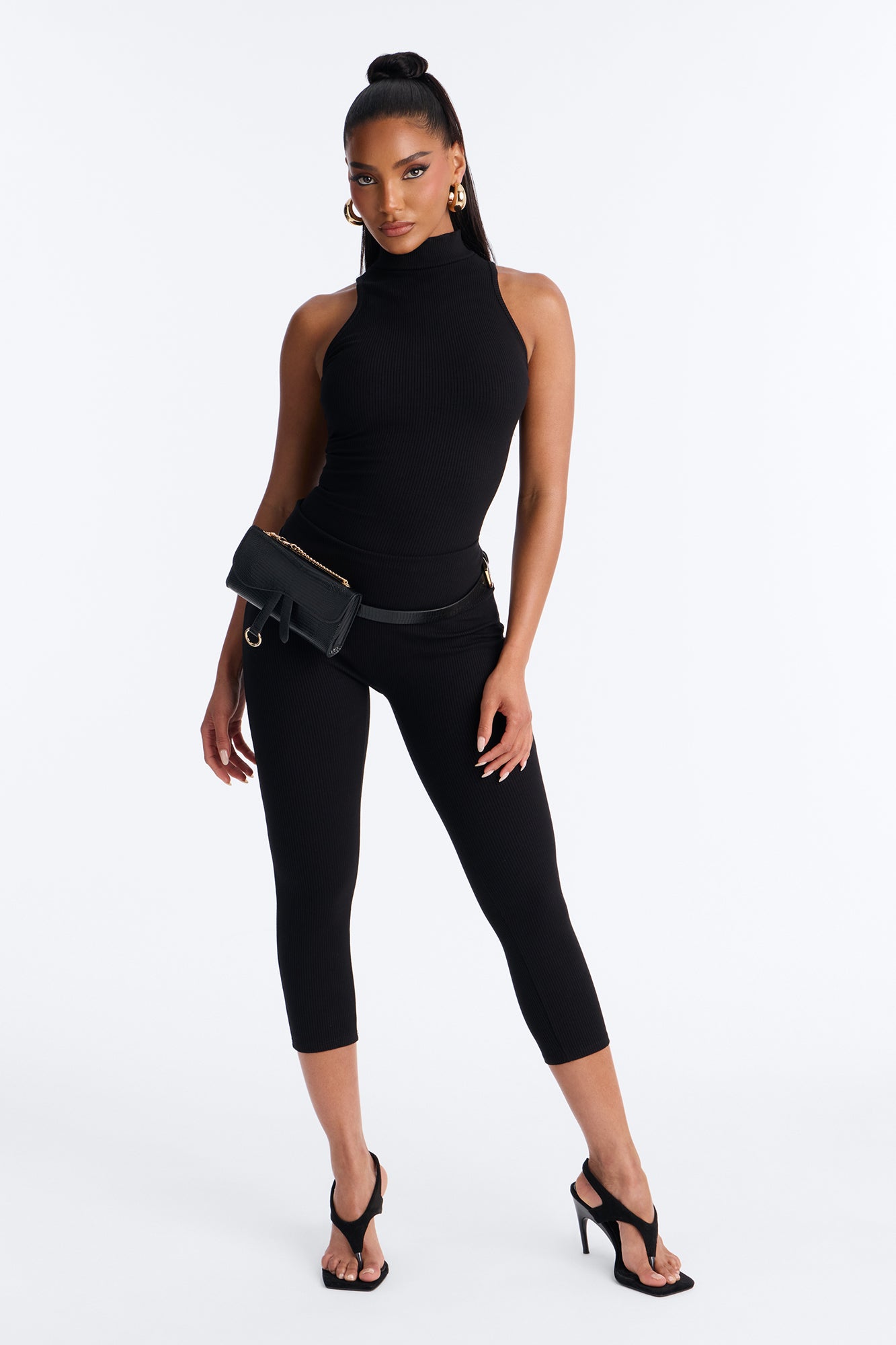 Maribel Sleeveless Snatched Capri Jumpsuit - Black
