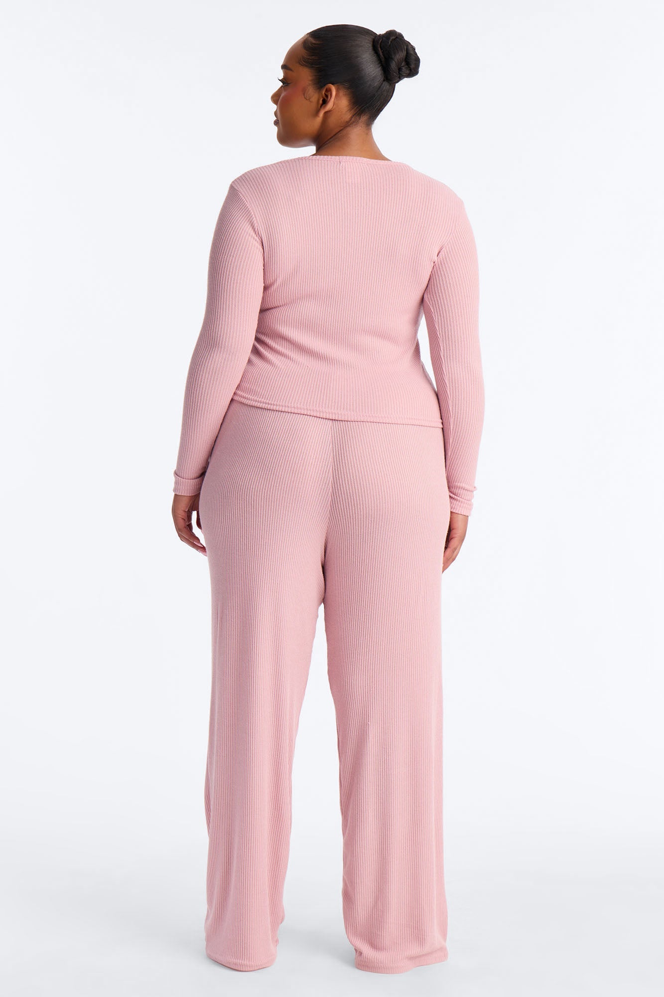 Slumber Haven Ribbed Long Sleeve PJ Pant Set - Mauve