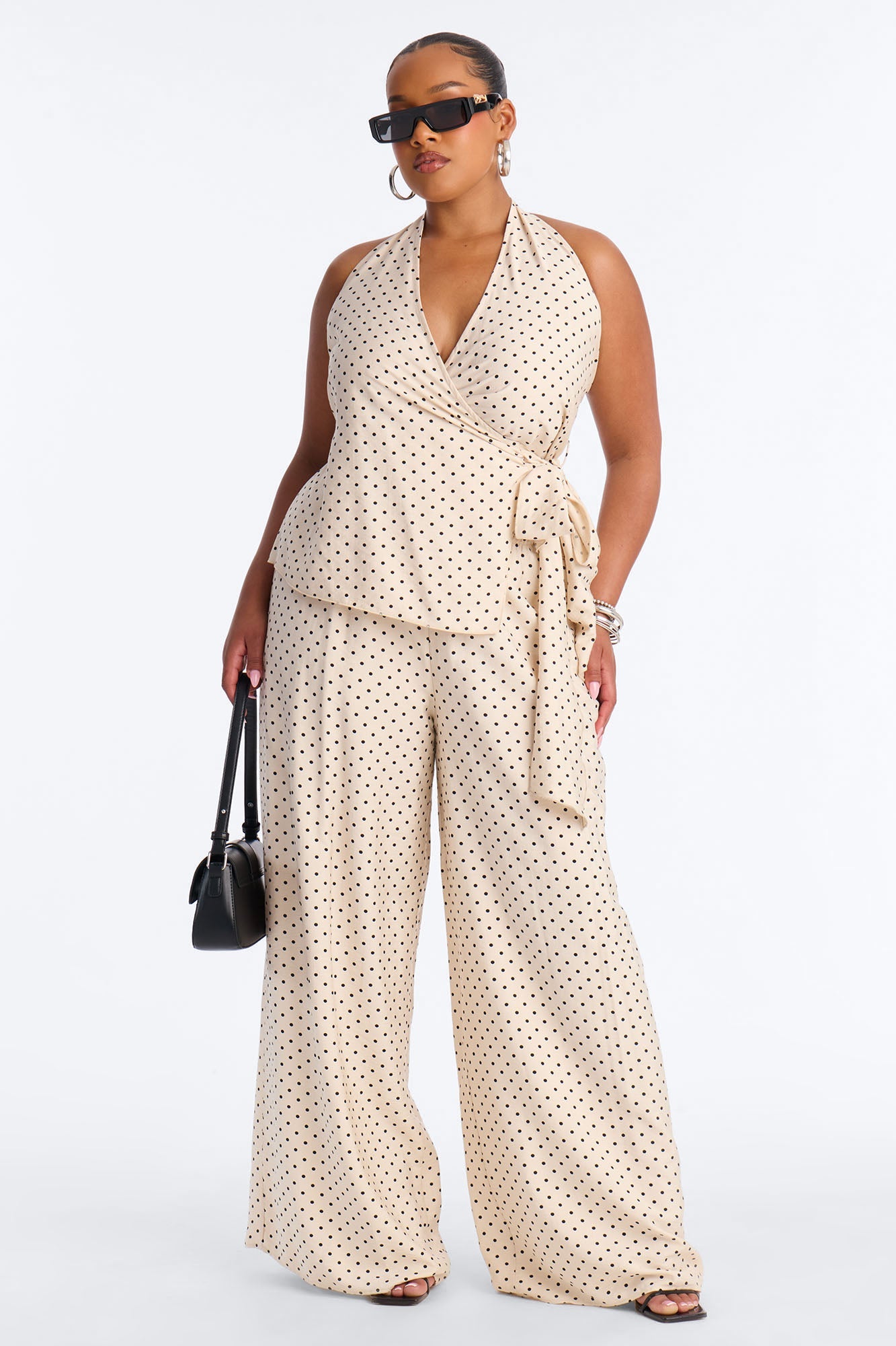 Penny Polka Dot Halter Pant Set - Taupe/combo