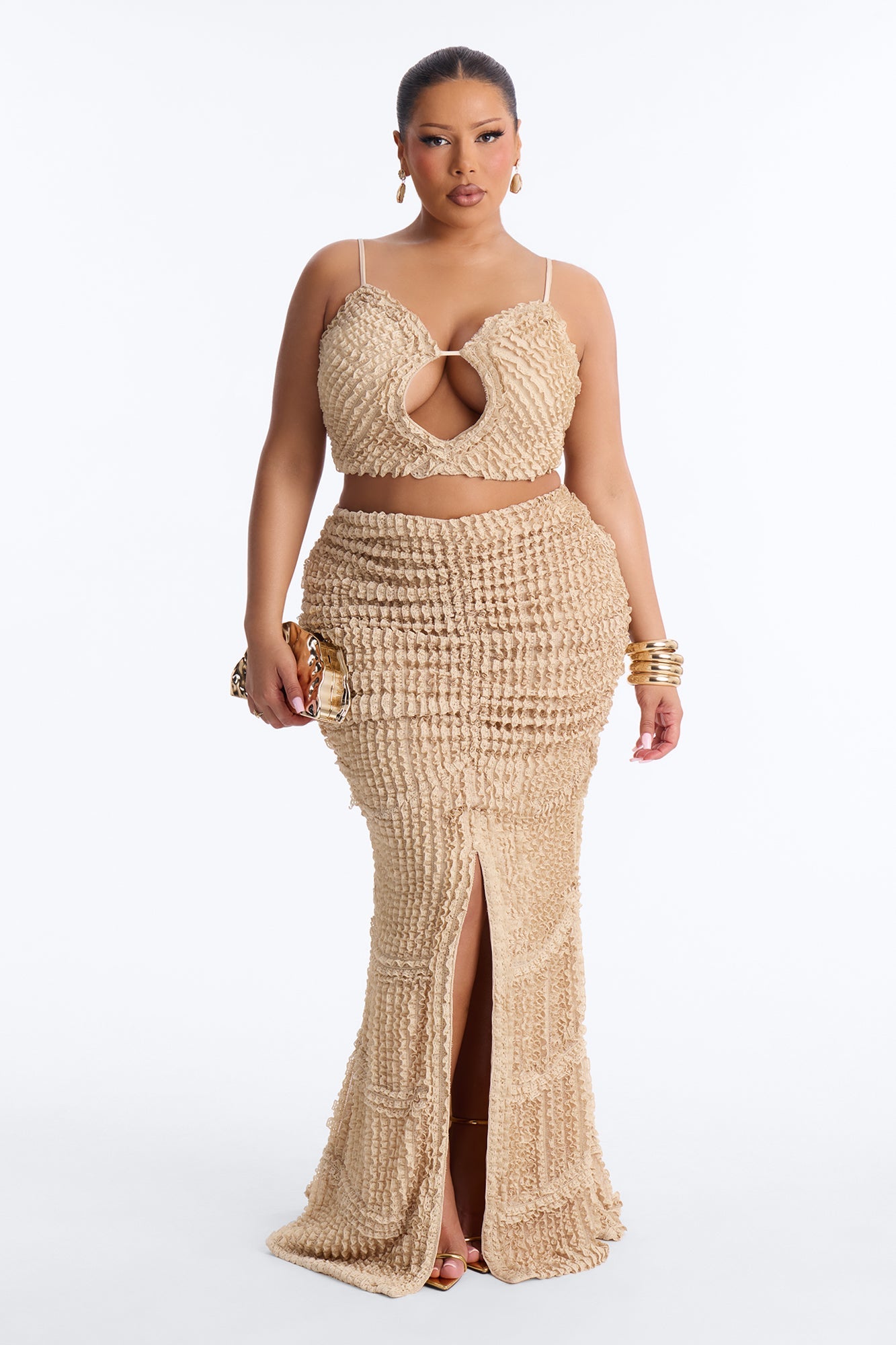 Kelsey Textured Maxi Skirt Set - Beige