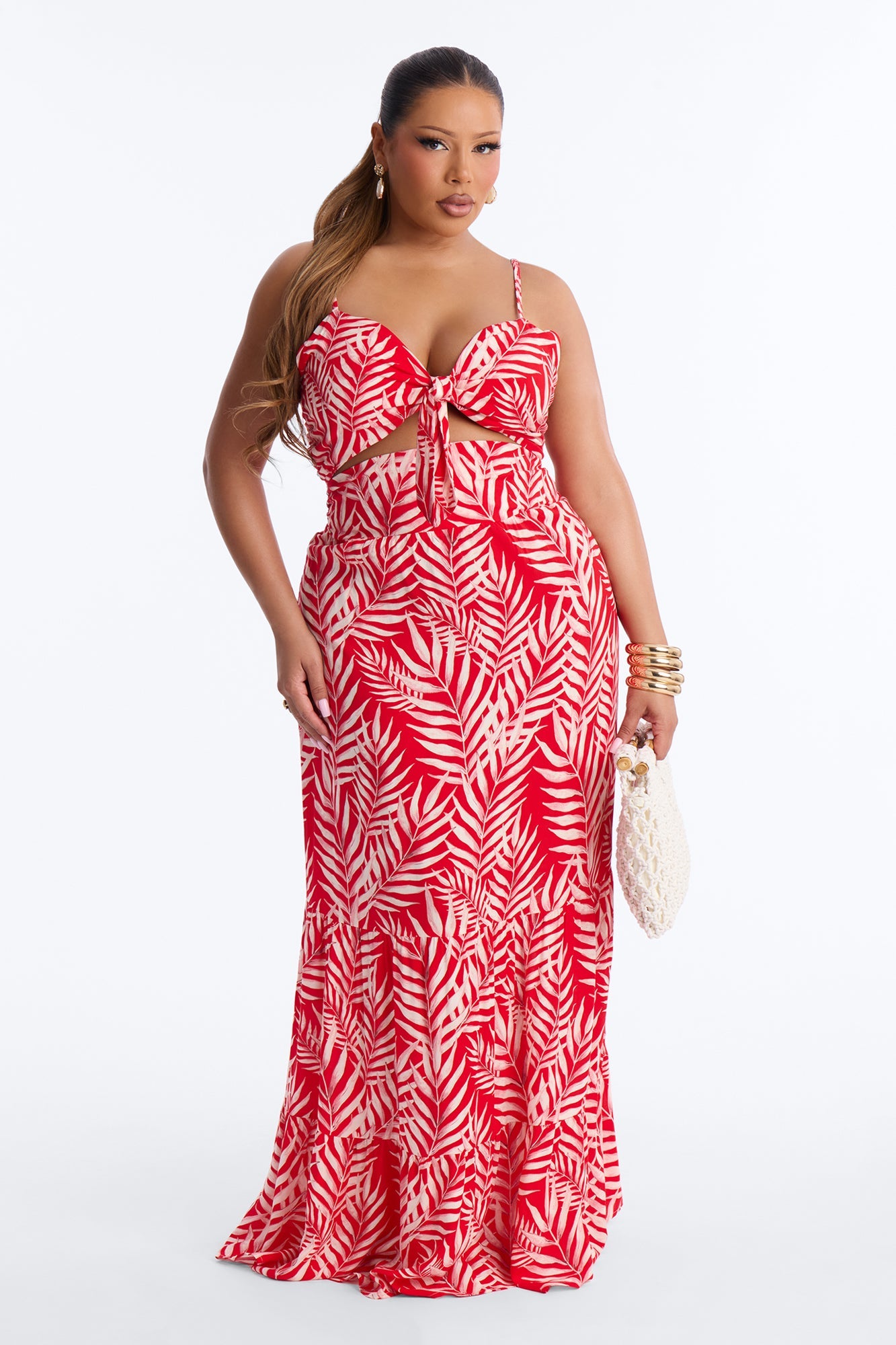 Kaylie Printed Tie Front Maxi Dress - Red/combo