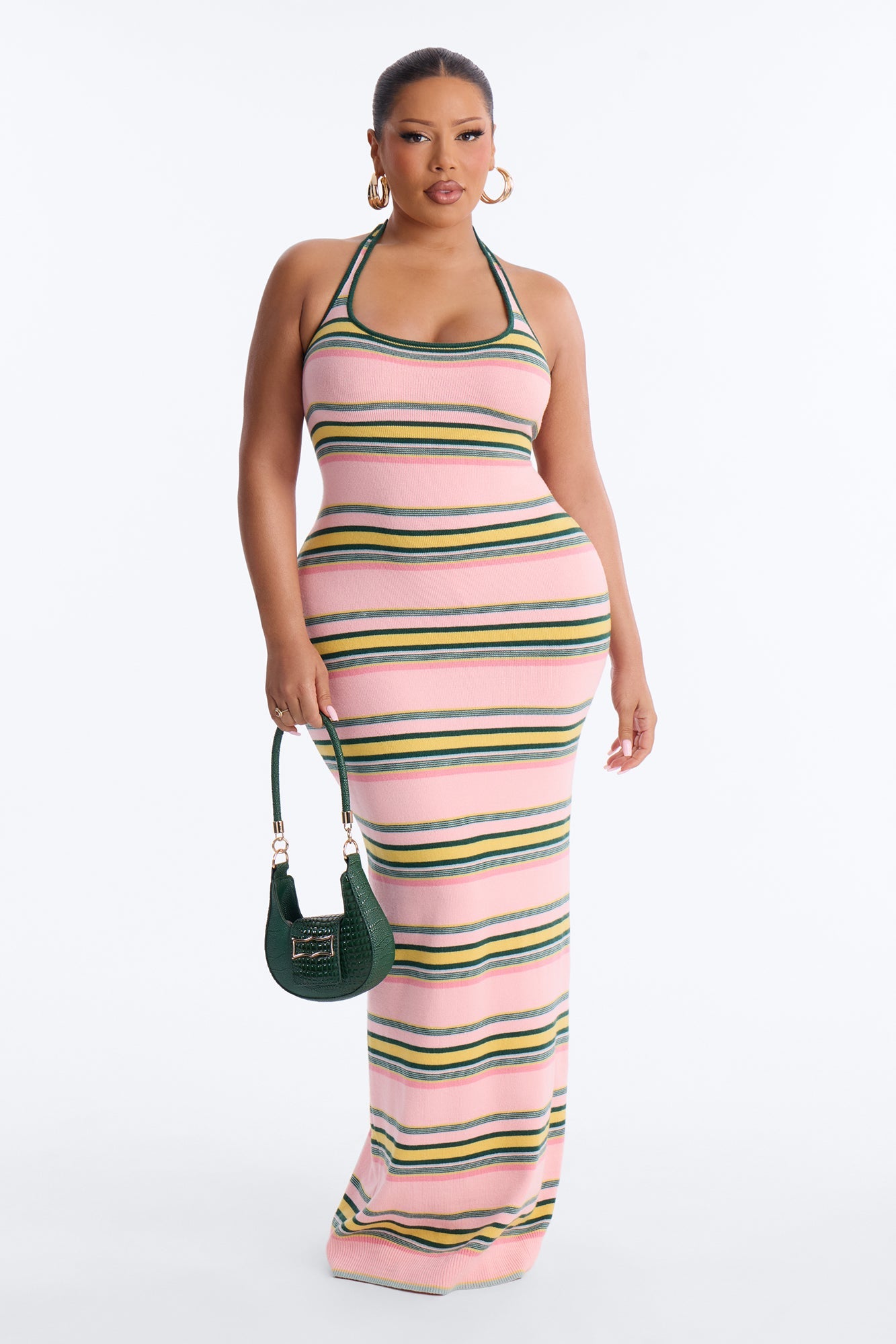 Bennie Halter Striped Sweater Maxi Dress - Pink/combo