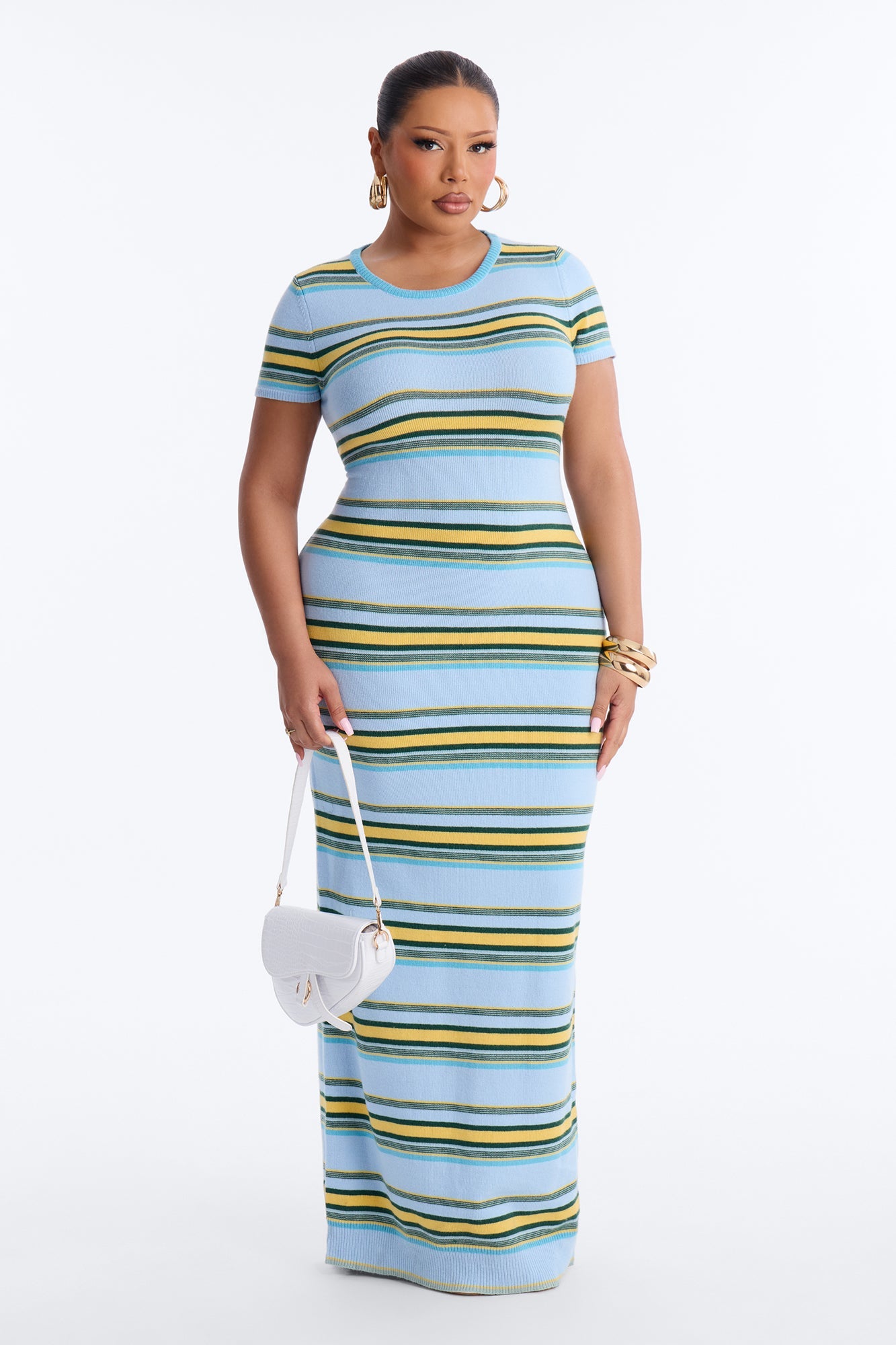 Bennie Striped Sweater Maxi Dress - Blue/combo