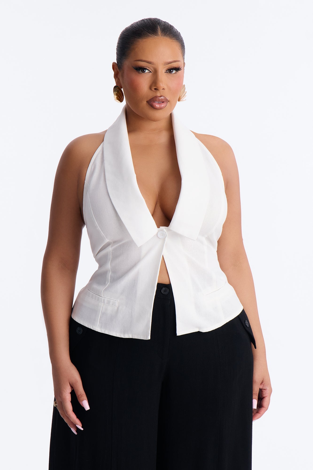 Flash On Linen Halter Top - White Fashion Nova