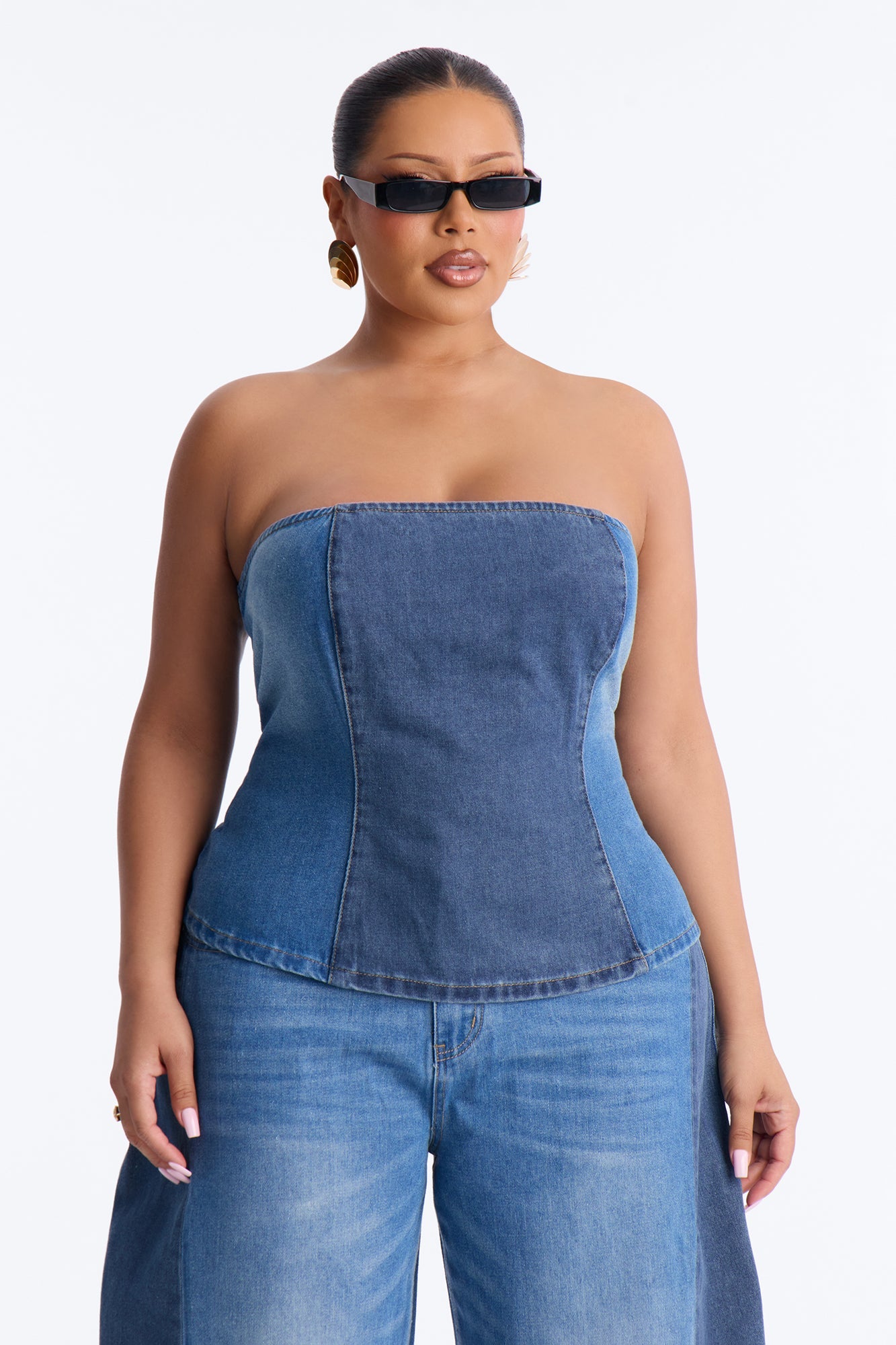 Karla Strapless Denim Pant Set - Medium Wash
