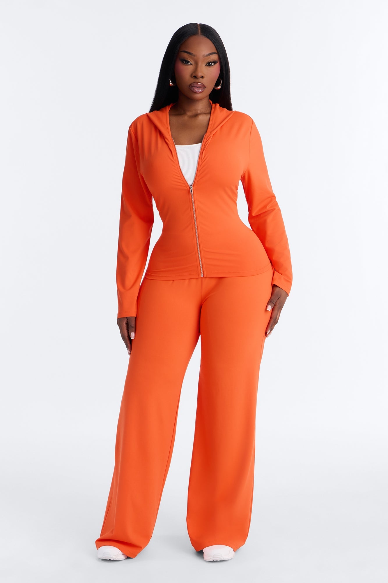 Casual Vibe Zip Up Hoodie Pant Set - Tomato Red