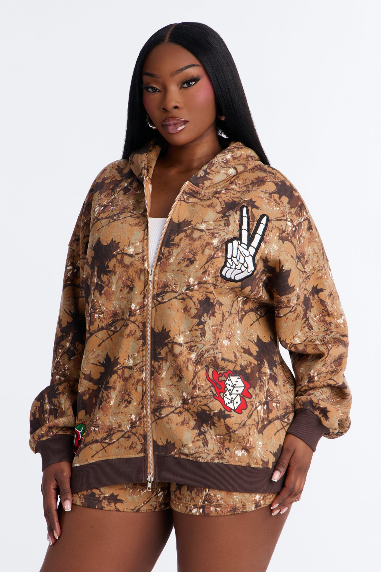 Rebel Spirit Fleece Camo Short Set - Camel/combo