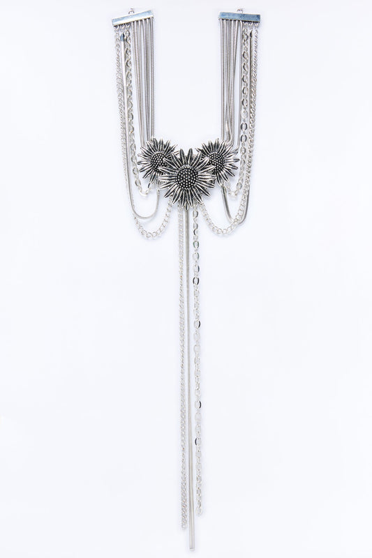 Meadow Sunflower Lariat Layered Neckalce - Silver