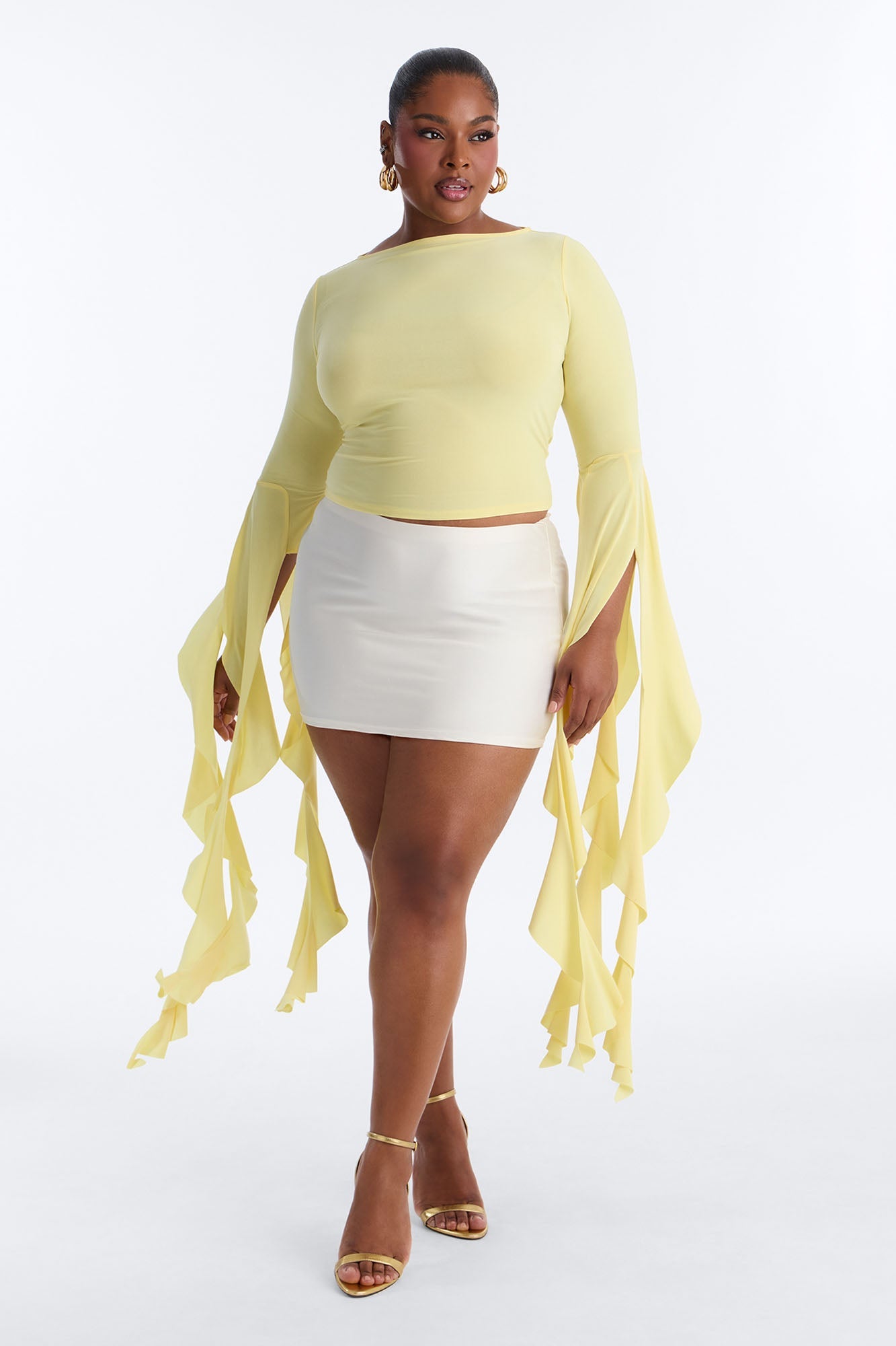 Isabella Boat Neck Ruffle Long Sleeve Top - Butter Yellow