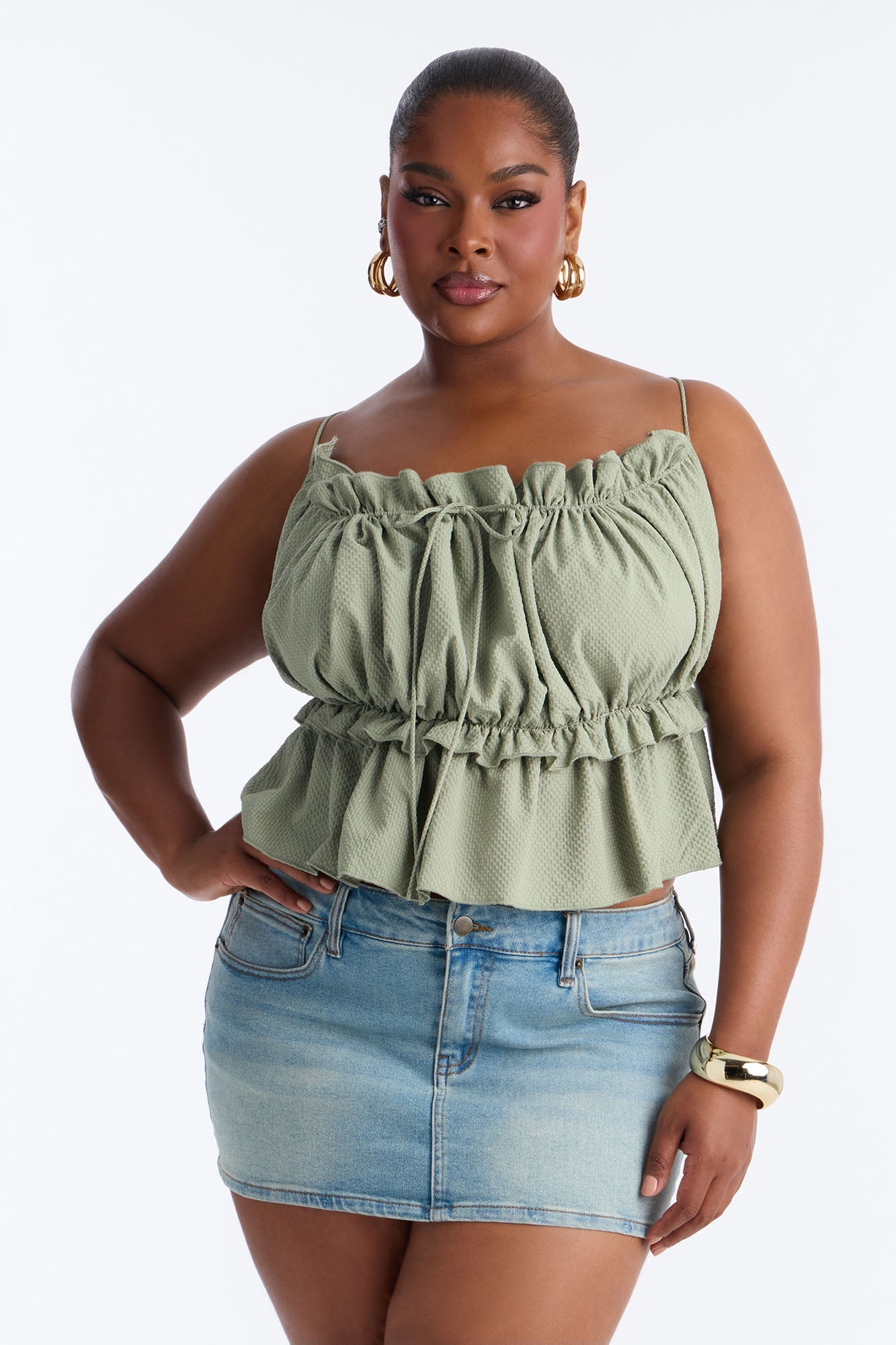 Sunkissed Therapy Lace Up Ruffle Top - Sage