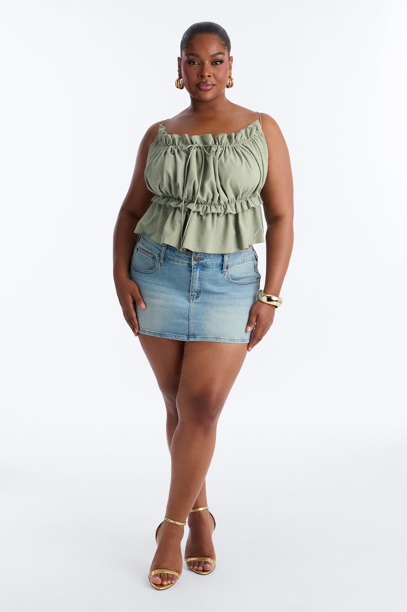 Sunkissed Therapy Lace Up Ruffle Top - Sage