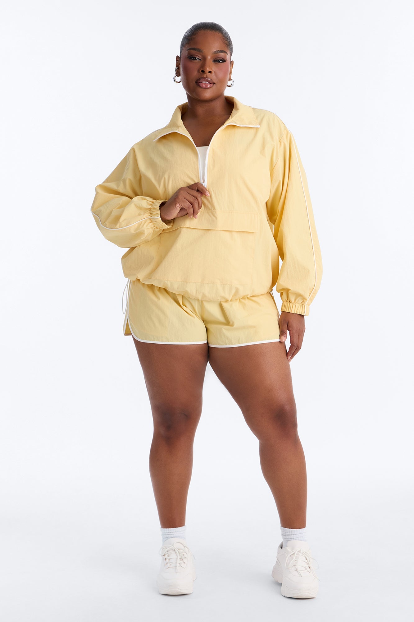 Victory Lap Windbreaker Funnel Neck Half Zip Jacket - Yellow