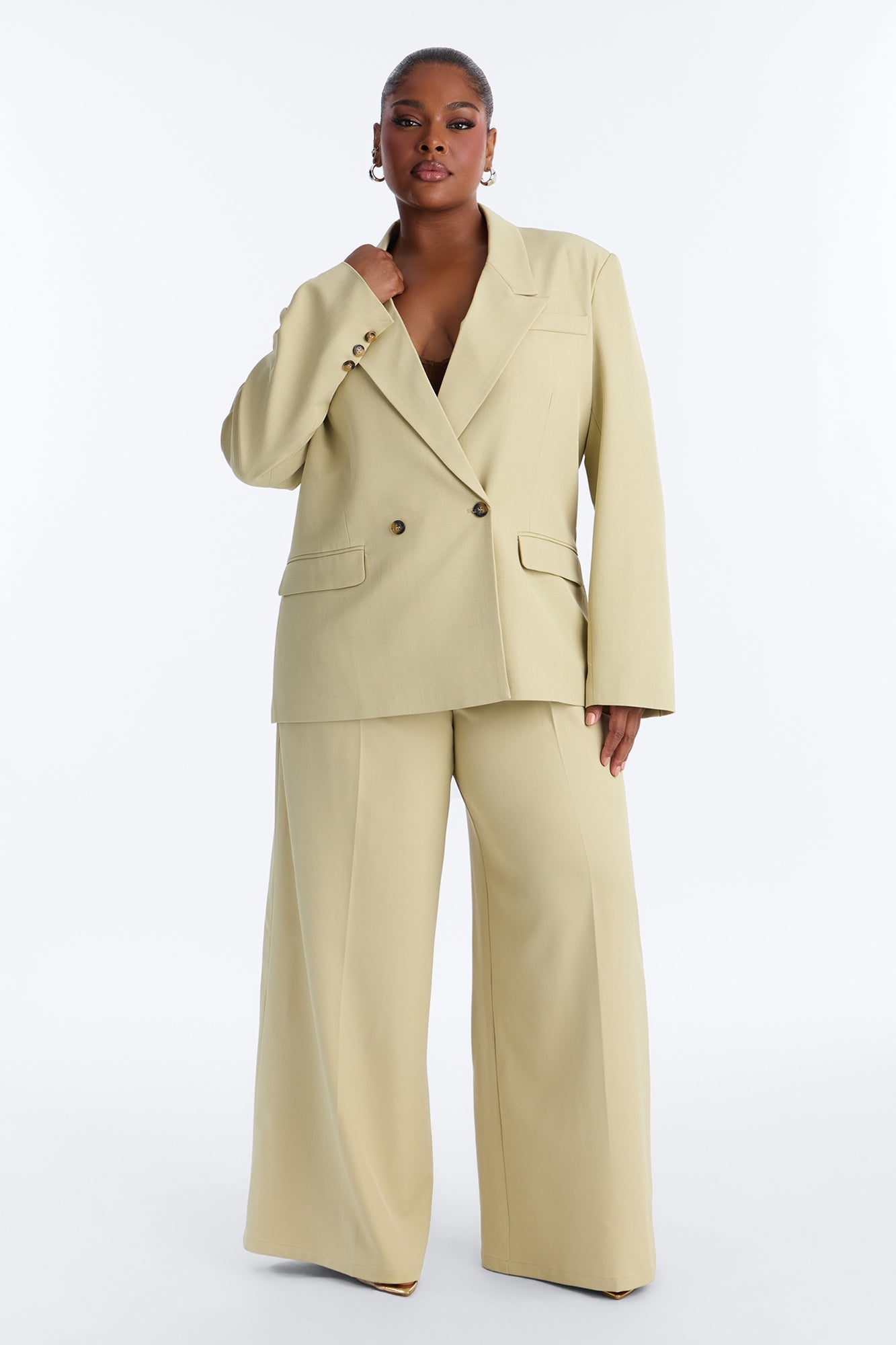 Indy Double Breasted Oversized Blazer - Sage